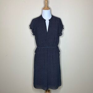 H&M black & white dress, short sleeve, elastic waist, side ties, fully lined